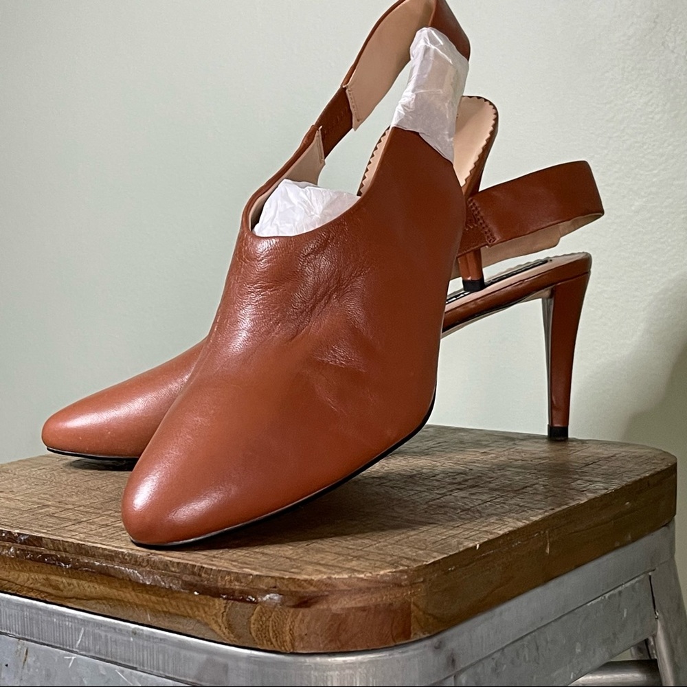 KARL LAGERFELD Paris Maddie 3 1/2 Heel Tan Brown Slingback Leather Pump, 11 NEW